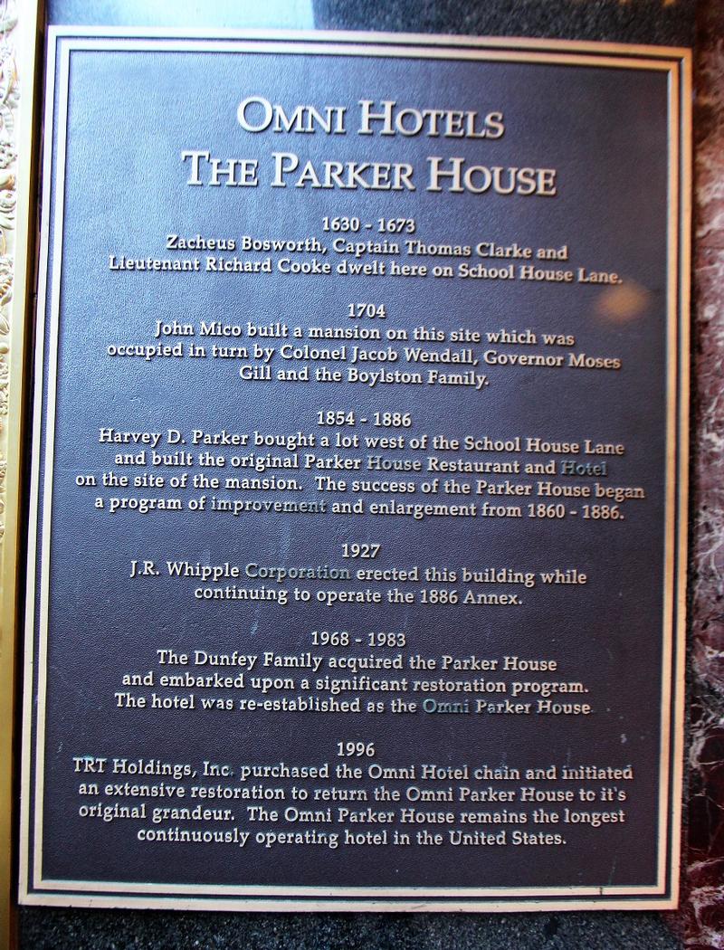 Omni Parker House plaque - Boston - History's Homes