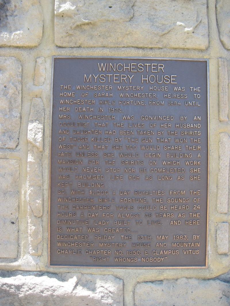 The Winchester Mystery House plaque - CA - History's Homes
