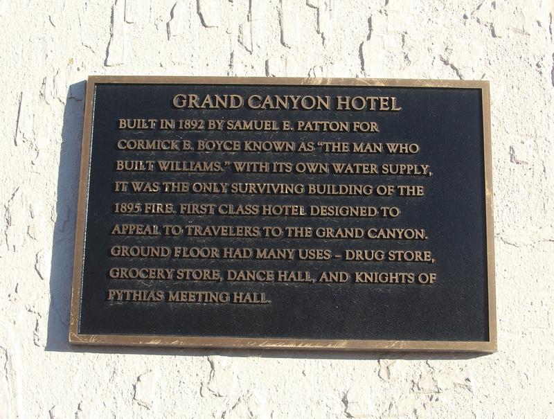 Grand Canyon Hotel plaque - Williams - History's Homes